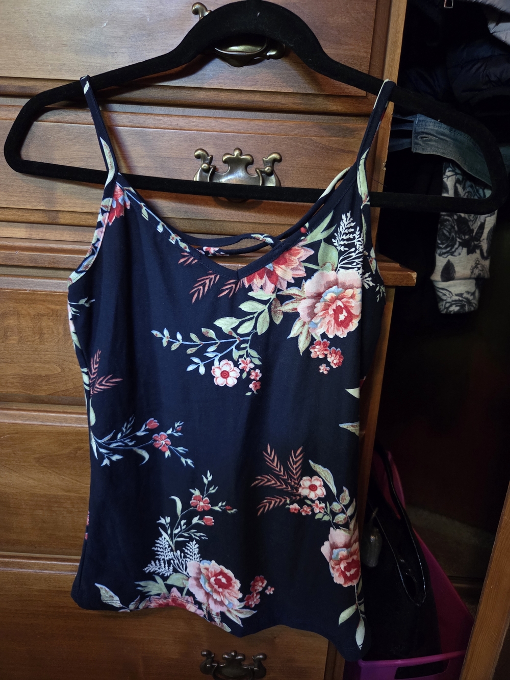 Floral Spaghetti Strap Cami Top - Navy